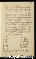 Mounsey, James: certificate of election to the Royal Society