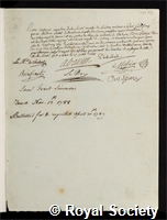 Portal, Antoine: certificate of candidature for the Royal Society