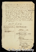 Burnes, Sir Alexander: certificate of election to the Royal Society