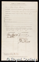 Bonner, John George: certificate of election to the Royal Society