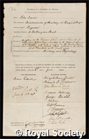 Simon, Sir John: certificate of election to the Royal Society