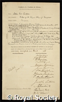 Erichsen, Sir John Eric: certificate of election to the Royal Society
