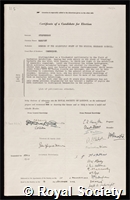 Stephenson, Marjory: certificate of election to the Royal Society