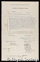 Arkell, William Joscelyn: certificate of election to the Royal Society