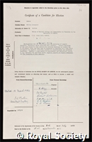 Waters, William Alexander: certificate of election to the Royal Society