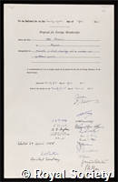 Renner, Otto: certificate of election to the Royal Society