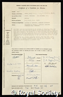 Boys, Samuel Francis: certificate of election to the Royal Society