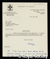 Keller, Andrew: certificate of election to the Royal Society