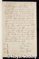 Giuntini, Hieronymus: certificate of election to the Royal Society
