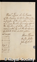 Nauze, Louis Jouard de La: certificate of election to the Royal Society