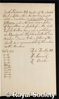 Serenius, Jacob: certificate of election to the Royal Society