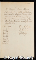 Bacon, Vincent: certificate of election to the Royal Society