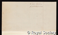Belchier, John: certificate of election to the Royal Society