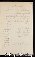 Gray, Stephen: certificate of election to the Royal Society
