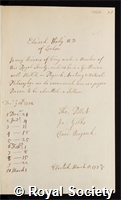Hody, Edward: certificate of election to the Royal Society