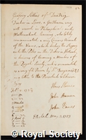 Sellius, Godfrey: certificate of election to the Royal Society