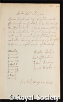 Frederick, Sir Charles: certificate of election to the Royal Society