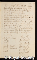 Hunauld, Francis Joseph: certificate of election to the Royal Society