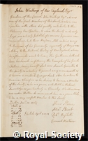 Winthrop, John: certificate of election to the Royal Society