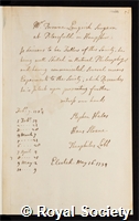 Langrish, Browne: certificate of election to the Royal Society