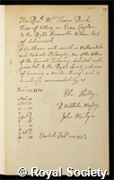 Birch, Thomas: certificate of election to the Royal Society