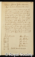 Godin, Louis: certificate of election to the Royal Society
