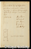 Clarke, Samuel: certificate of election to the Royal Society