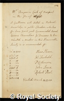 Cooke, Benjamin: certificate of election to the Royal Society