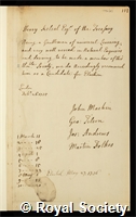 Kelsall, Henry: certificate of election to the Royal Society