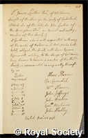 Lowther, Sir James: certificate of election to the Royal Society