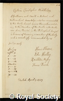 Middleton, Christopher: certificate of election to the Royal Society