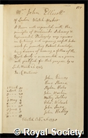 Ellicott, John: certificate of election to the Royal Society