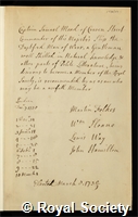 Mead, Samuel: certificate of election to the Royal Society