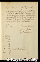 Huxham, John: certificate of election to the Royal Society
