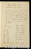 Rowe, Henry: certificate of election to the Royal Society