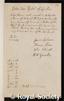 Rixtel, John van: certificate of election to the Royal Society