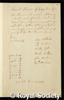 Skinner, Samuel: certificate of election to the Royal Society