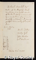 Arundel, Richard: certificate of election to the Royal Society