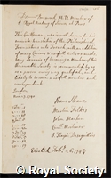 Bremond, Francois de: certificate of election to the Royal Society