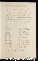 Duval, Francis Philip: certificate of election to the Royal Society