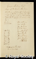 Holmes, George: certificate of election to the Royal Society
