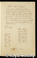 Jacquier, Francis: certificate of election to the Royal Society