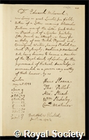 Milward, Edward: certificate of election to the Royal Society