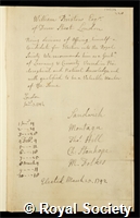 Bristow, William: certificate of election to the Royal Society