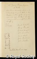 Peirce, Jeremiah: certificate of election to the Royal Society
