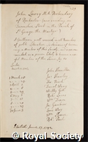 Lawry, John: certificate of election to the Royal Society