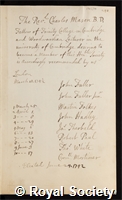 Mason, Charles: certificate of election to the Royal Society
