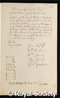 Lediard, Thomas: certificate of election to the Royal Society