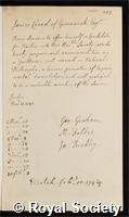 Creed, James: certificate of election to the Royal Society