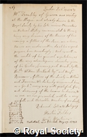 Trembley, Abraham: certificate of election to the Royal Society